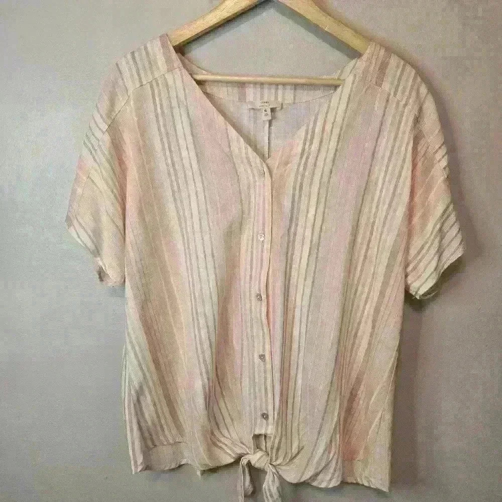 Como Vintage Cream & Pale Pink Striped Tie-Front Blouse